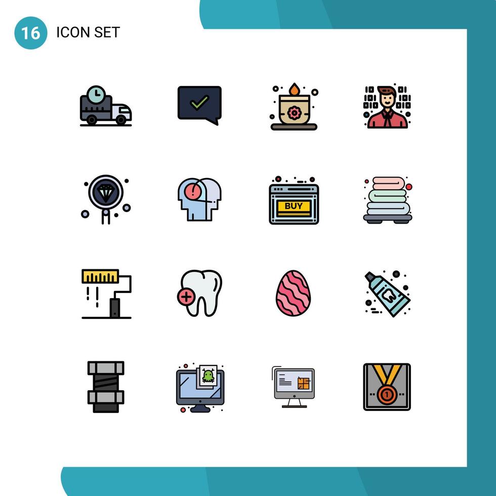 satz von 16 kommerziellen flachen farbgefüllten linienpaket für die programmierung entwickeln kerzencodierung programmierer bearbeitbare kreative vektordesignelemente vektor