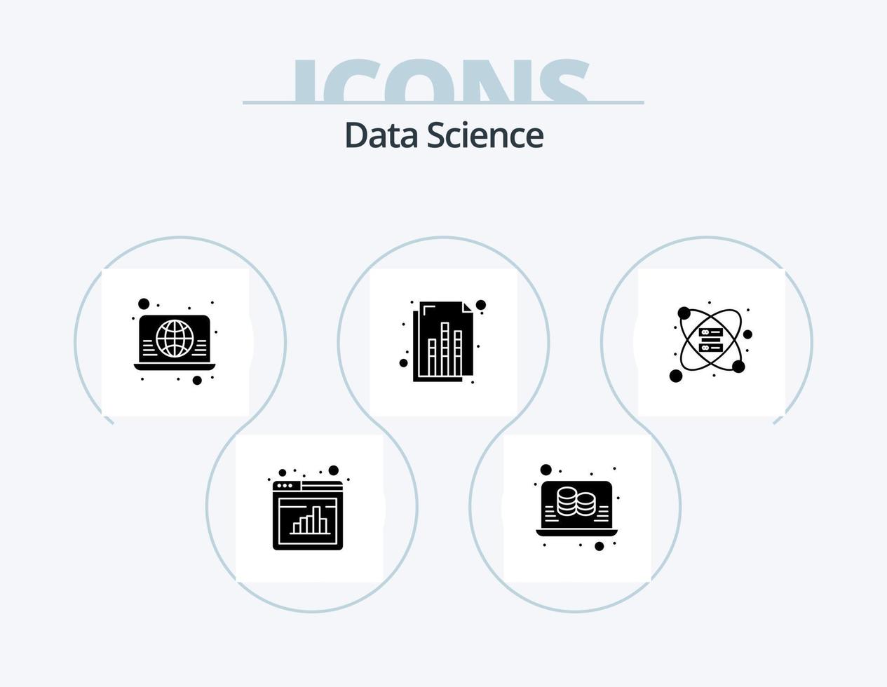 data vetenskap glyf ikon packa 5 ikon design. kuggstång. Graf. ansluta. dokumentera. webb vektor