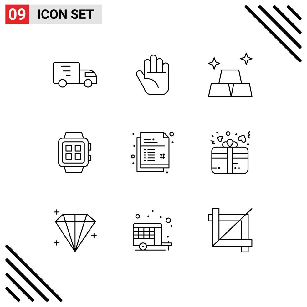 packa av 9 modern konturer tecken och symboler för webb skriva ut media sådan som penna dokumentera pengar kreativ teknologi redigerbar vektor design element