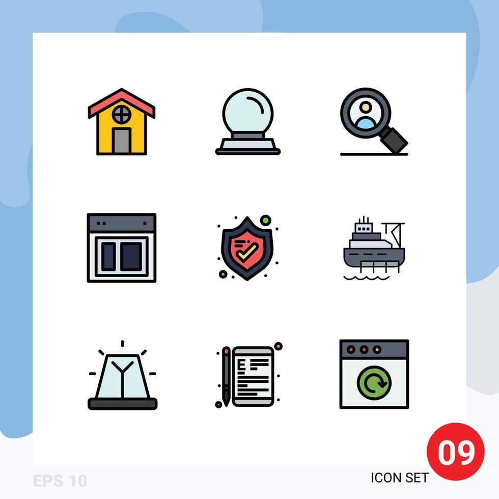 9 universelle Filledline-Flachfarben für Web- und mobile Anwendungen Schiffssicherheit Benutzerschutz Web-editierbare Vektordesign-Elemente vektor