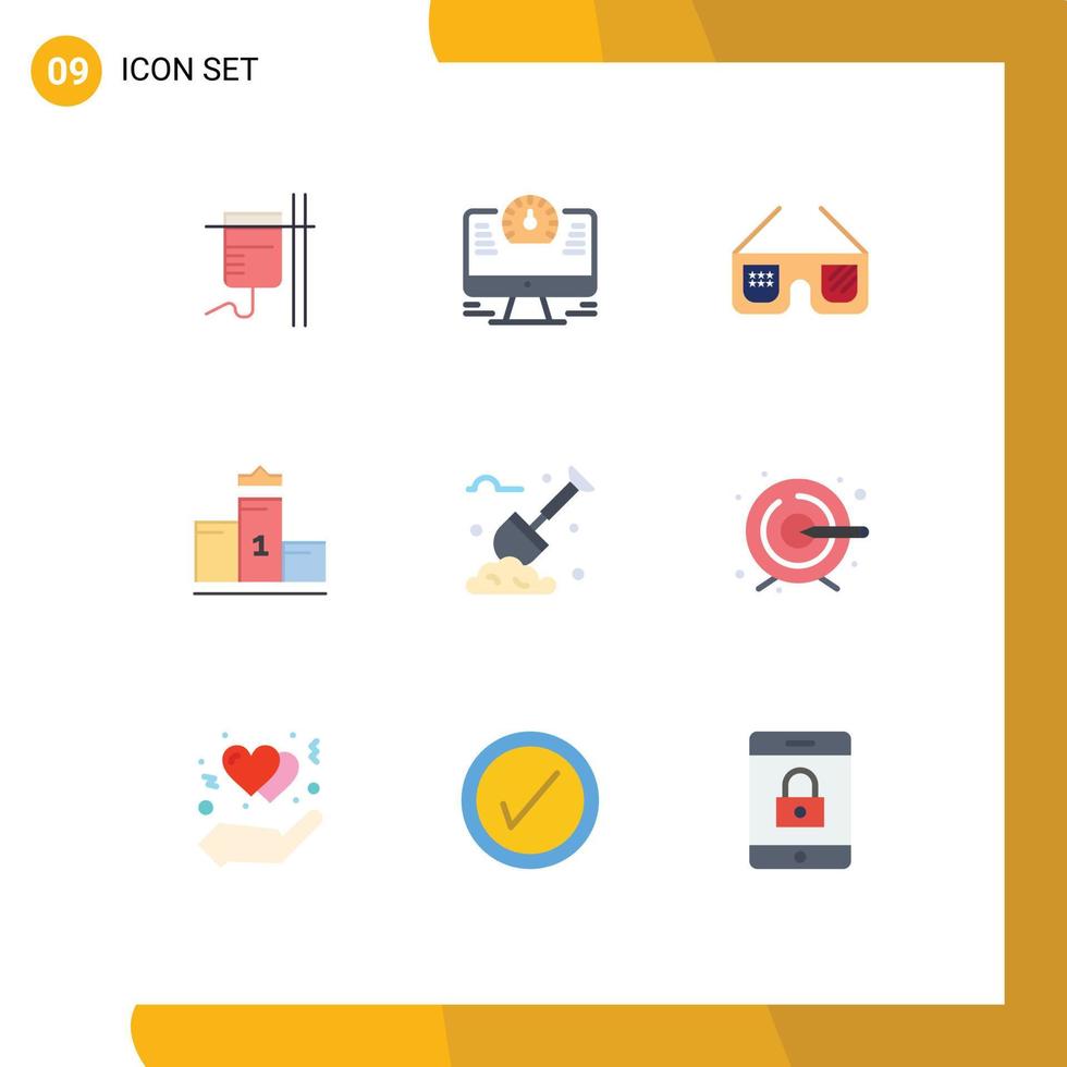 9 universell platt färger uppsättning för webb och mobil tillämpningar trädgårdsarbete utbildning solglasögon först plats piedestal redigerbar vektor design element