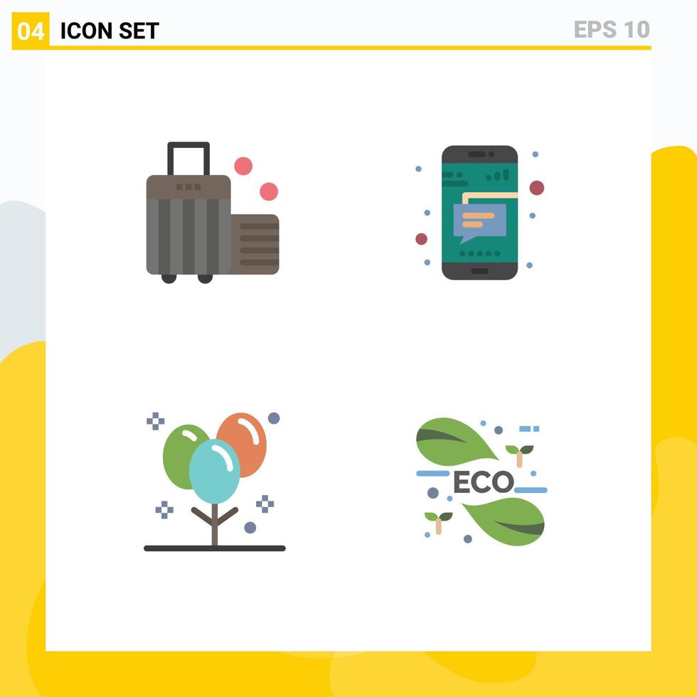 4 tematiska vektor platt ikoner och redigerbar symboler av väska firande bagage telefon Semester redigerbar vektor design element