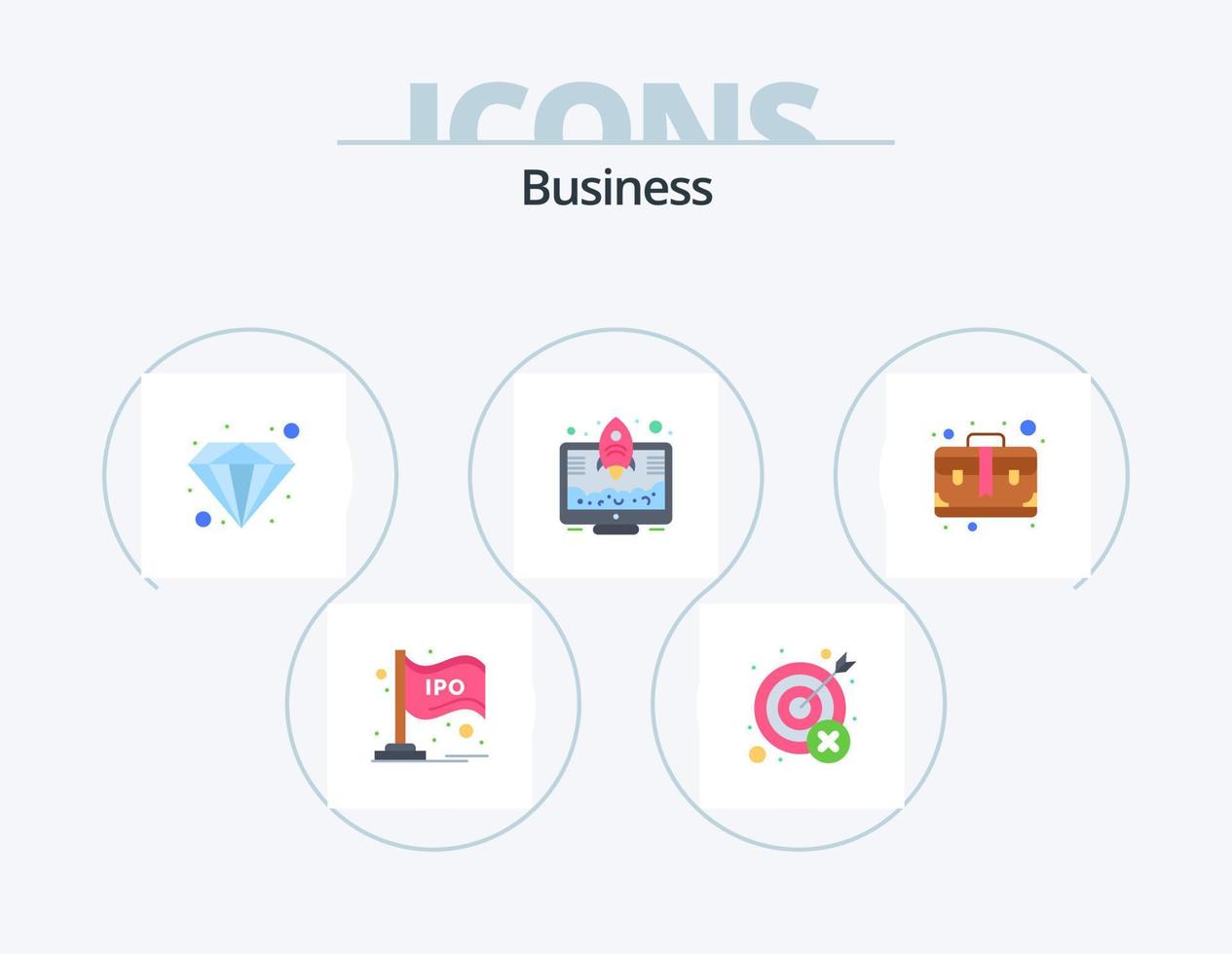 Business-Flat-Icon-Pack 5 Icon-Design. Tasche. Anfang. Ziel. starten. Wert vektor