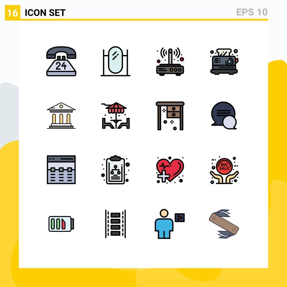 Stock Vektor Icon Pack mit 16 Zeilenzeichen und Symbolen für Toaster elektrische Spiegel Frühstücksverbindung editierbare kreative Vektordesign-Elemente