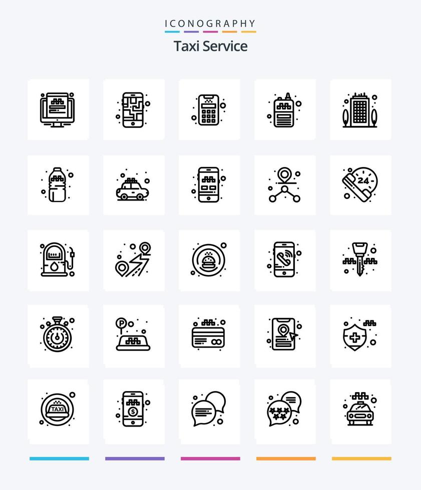 kreativ taxi service 25 översikt ikon packa sådan som kontor. byggnad. kort. trådlös. radio vektor