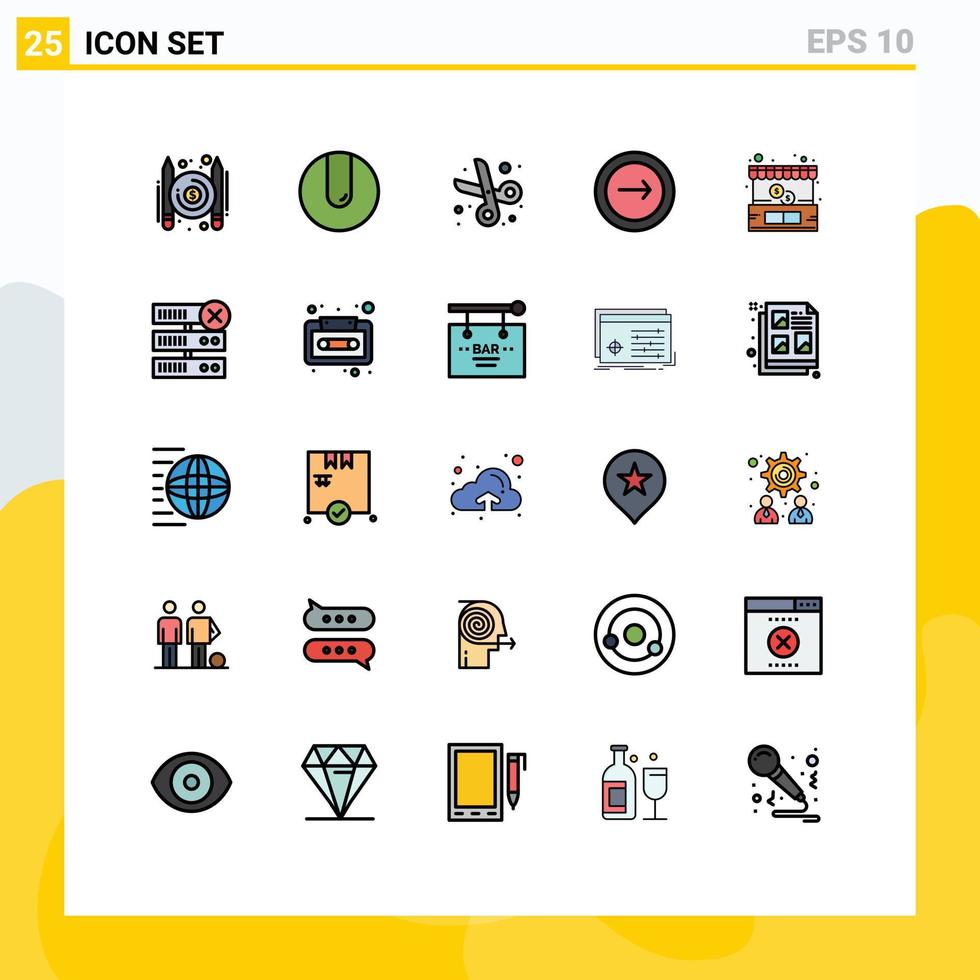 Gruppe von 25 gefüllten flachen Farbzeichen und Symbolen für die E-Commerce-Navigation schneiden mobile grundlegende editierbare Vektordesignelemente vektor
