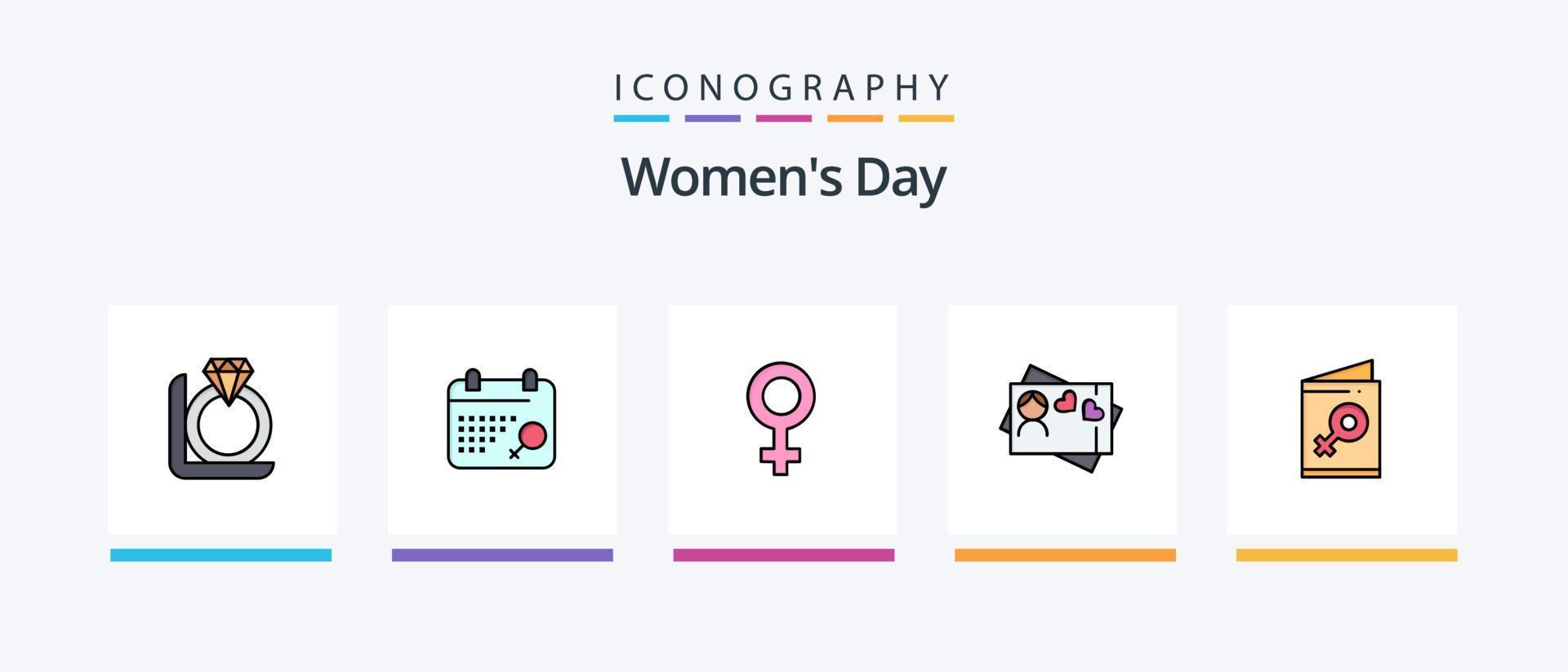 Womens Day Line gefüllt 5 Icon Pack inklusive Tulpe. acht. Frauen. feminin. kreatives Symboldesign vektor