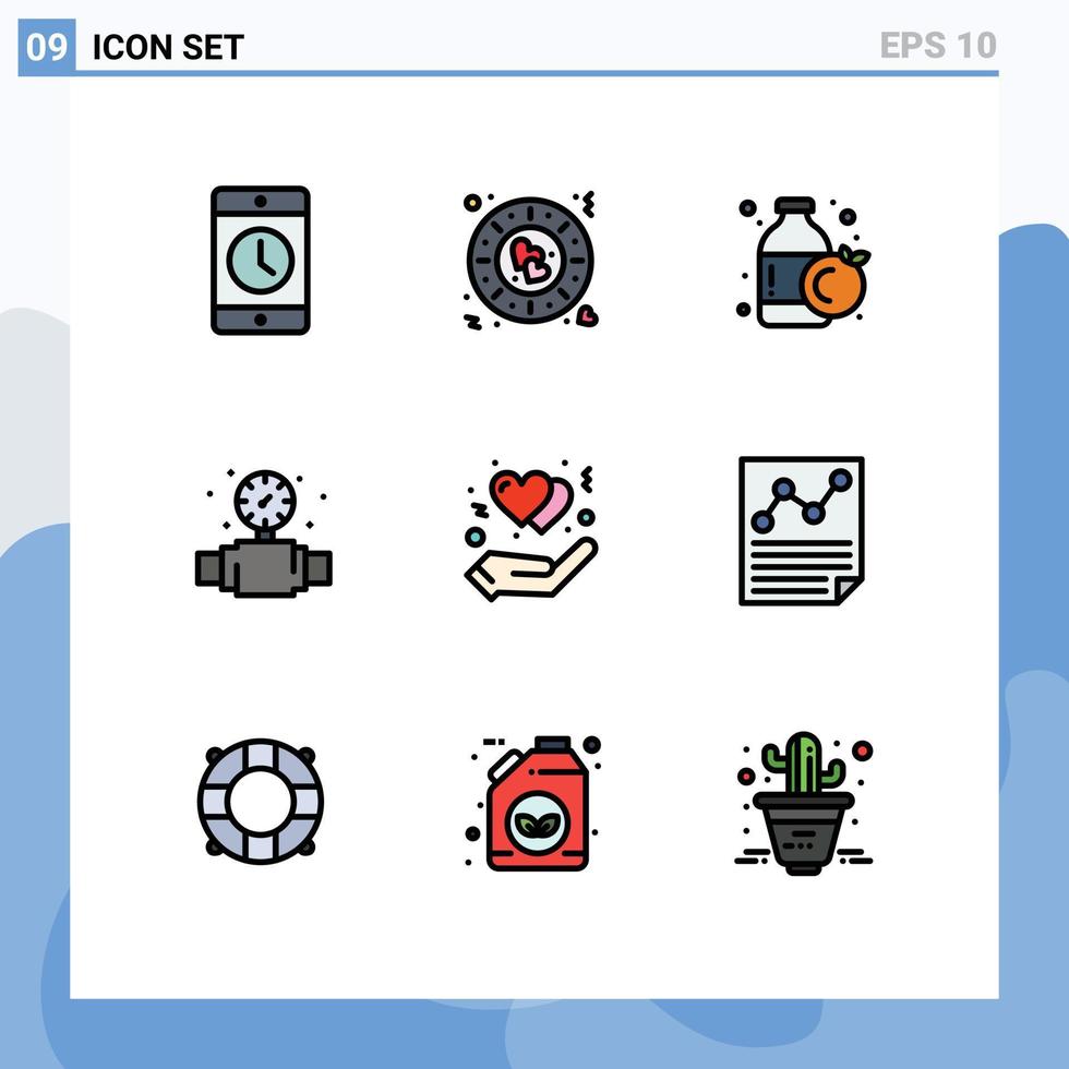 9 universell fylld linje platt färger uppsättning för webb och mobil tillämpningar gest VVS romantisk rörmokare mätare redigerbar vektor design element
