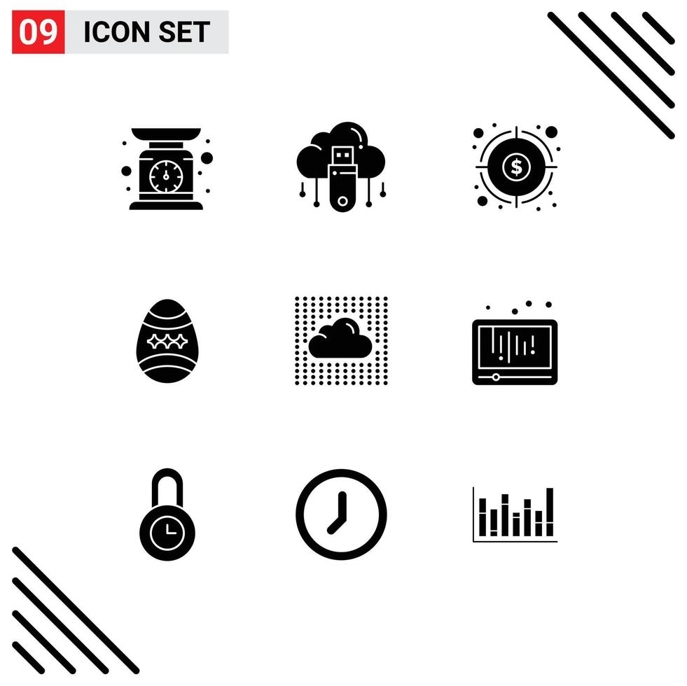 uppsättning av 9 vektor fast glyfer på rutnät för ägg dekoration Lagra fågel mål redigerbar vektor design element