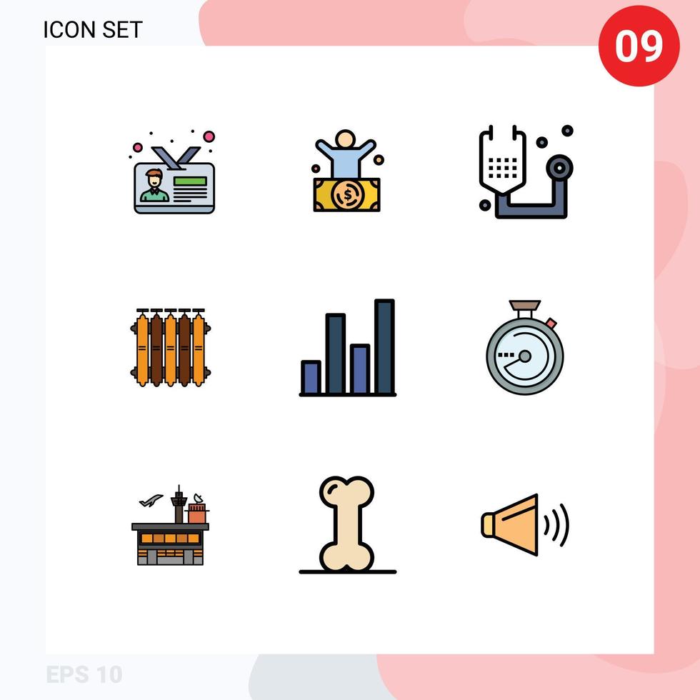modern uppsättning av 9 fylld linje platt färger och symboler sådan som batteri radiator person medicin form redigerbar vektor design element