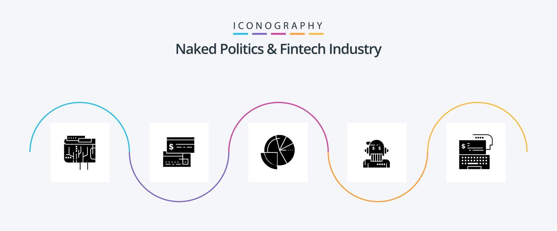 nackte Politik und Fintech-Industrie Glyph 5 Icon Pack inklusive Berater. Robo Advisor. Lastschrift. Finanzen. Analytik vektor