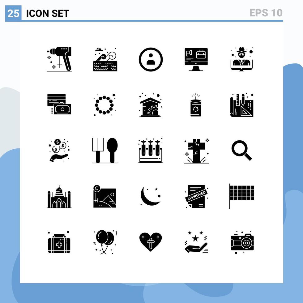 25 fast glyf begrepp för webbplatser mobil och appar tjuv hacker gränssnitt jobb väska redigerbar vektor design element