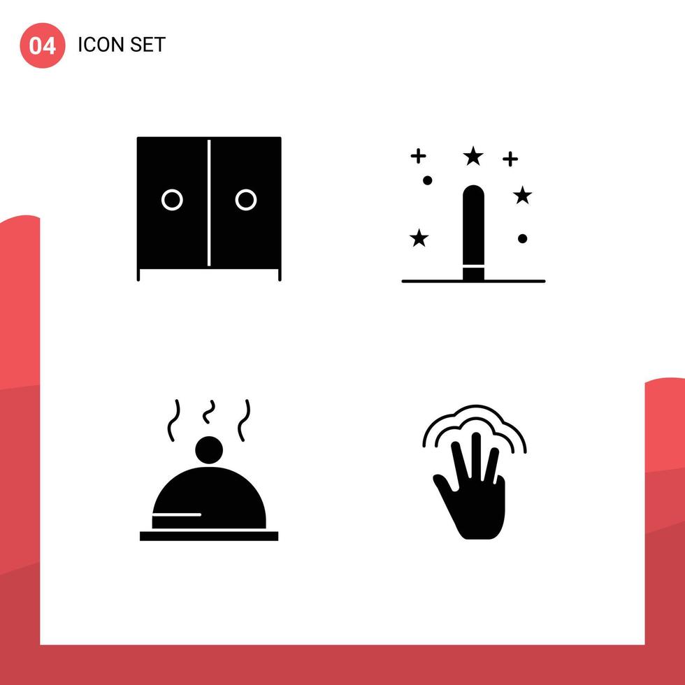 fast glyf packa av 4 universell symboler av möbel mat kodning magi fingrar redigerbar vektor design element