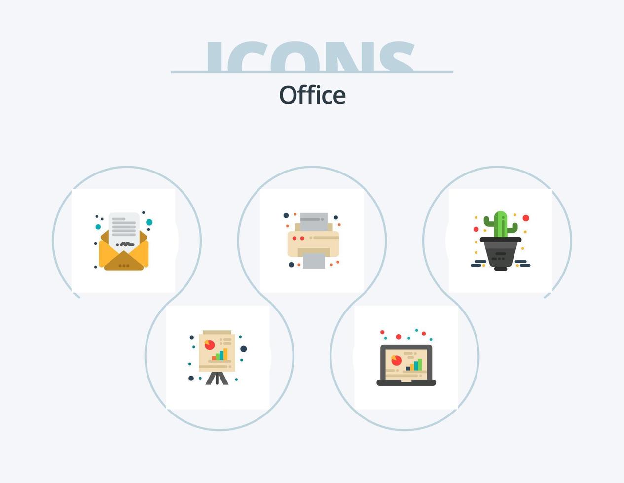 Büro-Flach-Icon-Pack 5-Icon-Design. Blume. Lieferungen. Forschung. Drucker. Post vektor