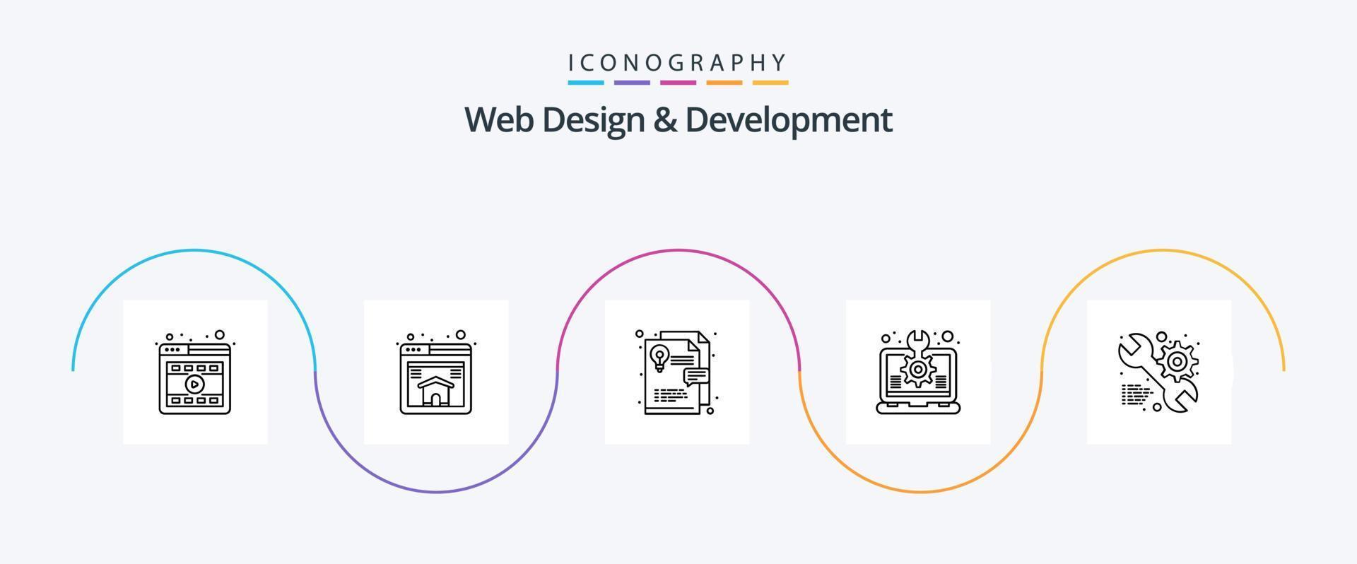 webb design och utveckling linje 5 ikon packa Inklusive webb. service. layout. bärbar dator. aning vektor