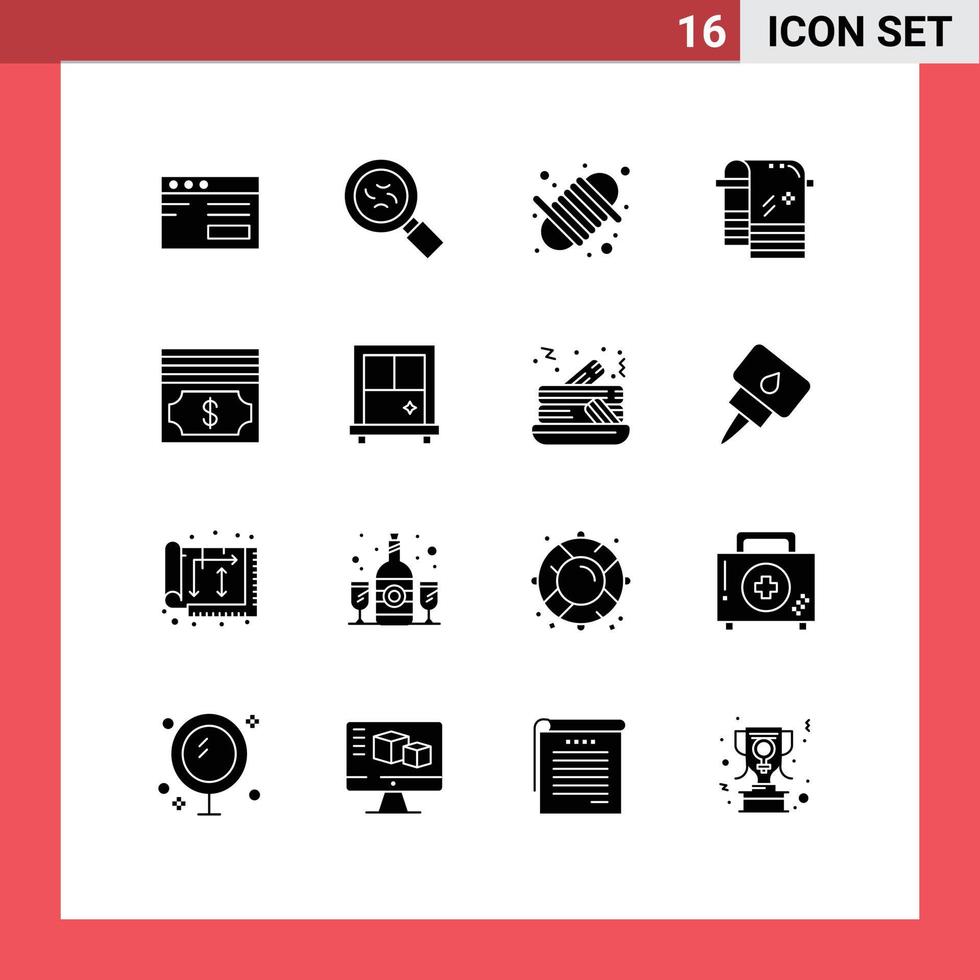 uppsättning av 16 vektor fast glyfer på rutnät för pengar kontanter Utrustning avtorkning torr redigerbar vektor design element