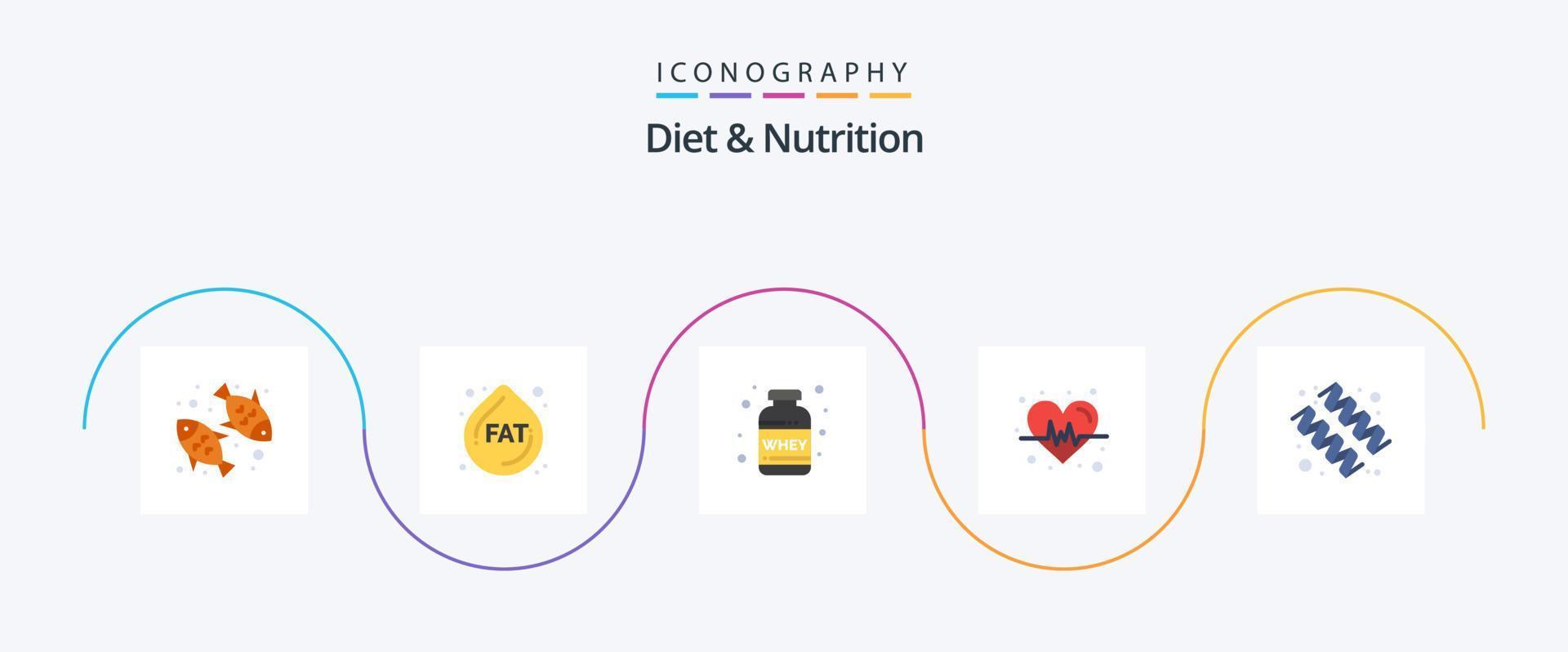 diet och näring platt 5 ikon packa Inklusive vitamin. protein. protein. diet. hjärta vektor