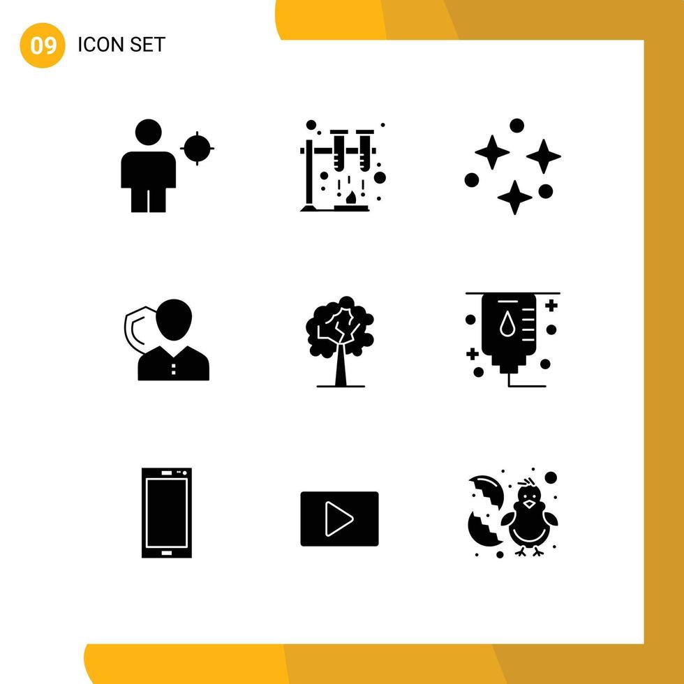 grupp av 9 fast glyfer tecken och symboler för skydd person natur försäkring säkerhet redigerbar vektor design element