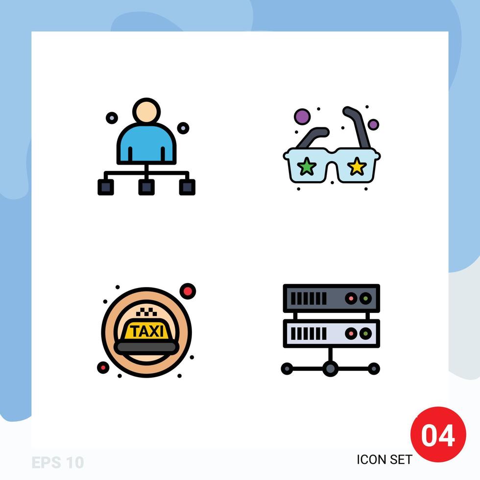 Stock Vector Icon Pack mit 4 Zeilen Zeichen und Symbolen für Chefsirene Direktor Sonne Rechenzentrum editierbare Vektordesign-Elemente