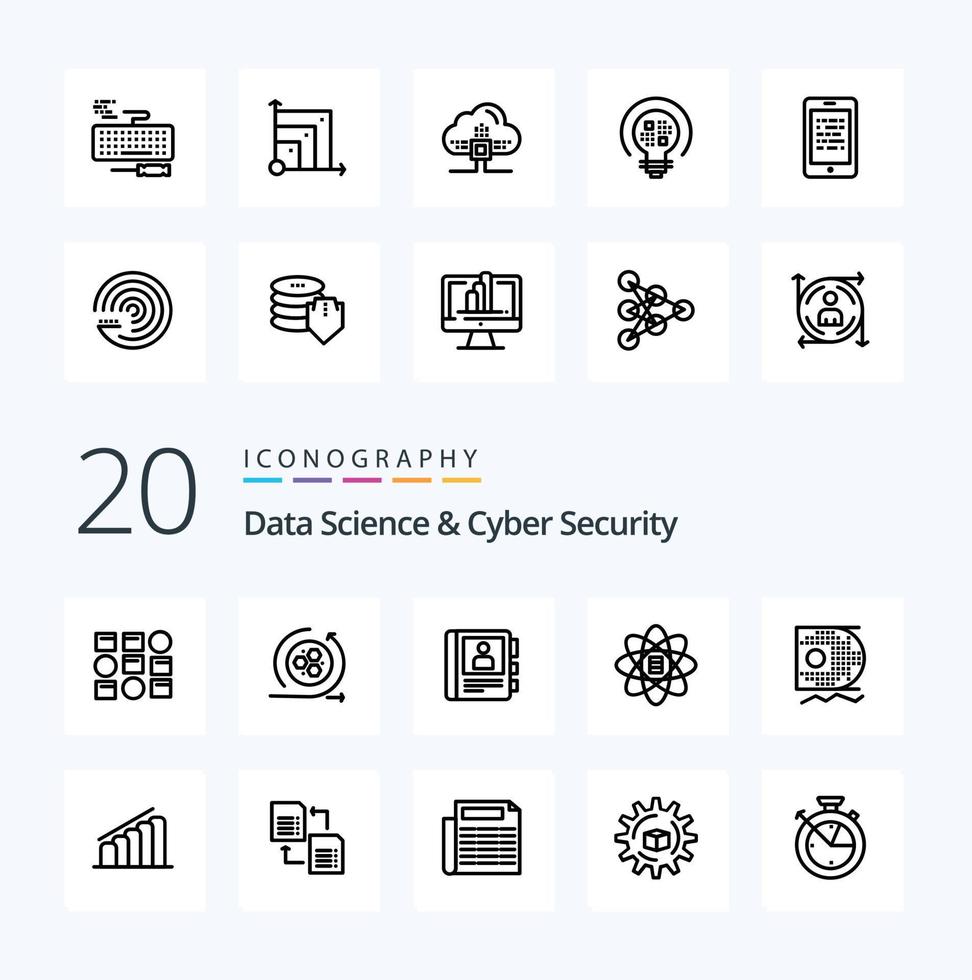 20 Symbolpakete für Datenwissenschaft und Cybersicherheit wie Scince-Dollar-Telefondaten Scince-Daten vektor
