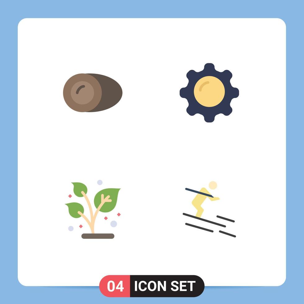 flaches Icon-Set für mobile Schnittstellen mit 4 Piktogrammen von Kokosnuss wachsen Gastronomie Interieur Natur editierbare Vektordesign-Elemente vektor