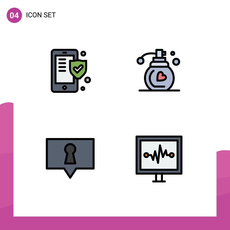 4 tematiska vektor fylld linje platt färger och redigerbar symboler av telefon hemlighet skydda smink livlina redigerbar vektor design element
