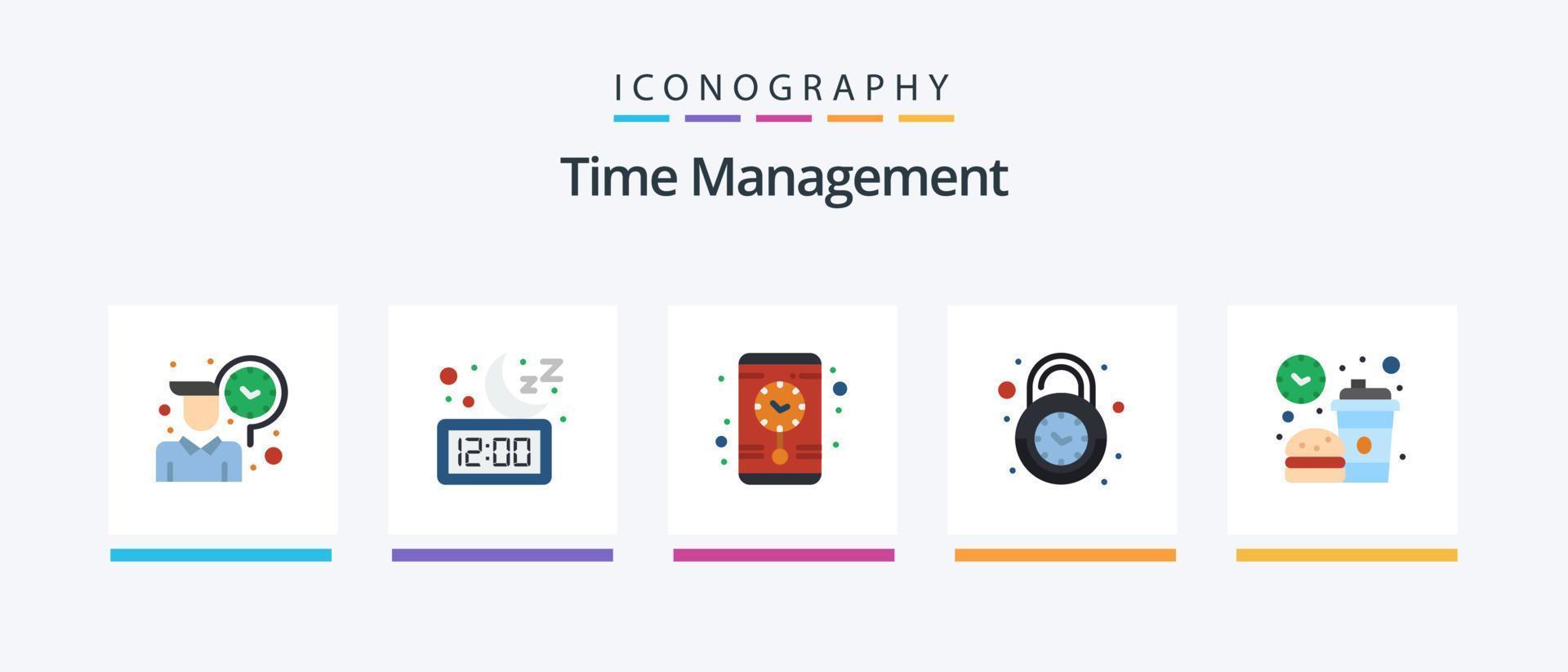 Zeitmanagement Flat 5 Icon Pack inklusive Pause. sicher. Zeit. sperren. Alarm. kreatives Symboldesign vektor