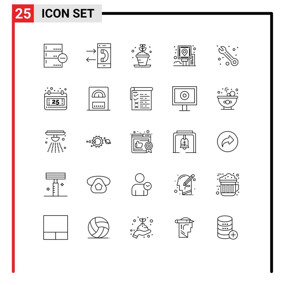 Stock-Vektor-Icon-Pack mit 25 Zeilenzeichen und Symbolen für editierbare Vektordesign-Elemente für das Post-Guide-Gesprächsstadt-Hobby vektor