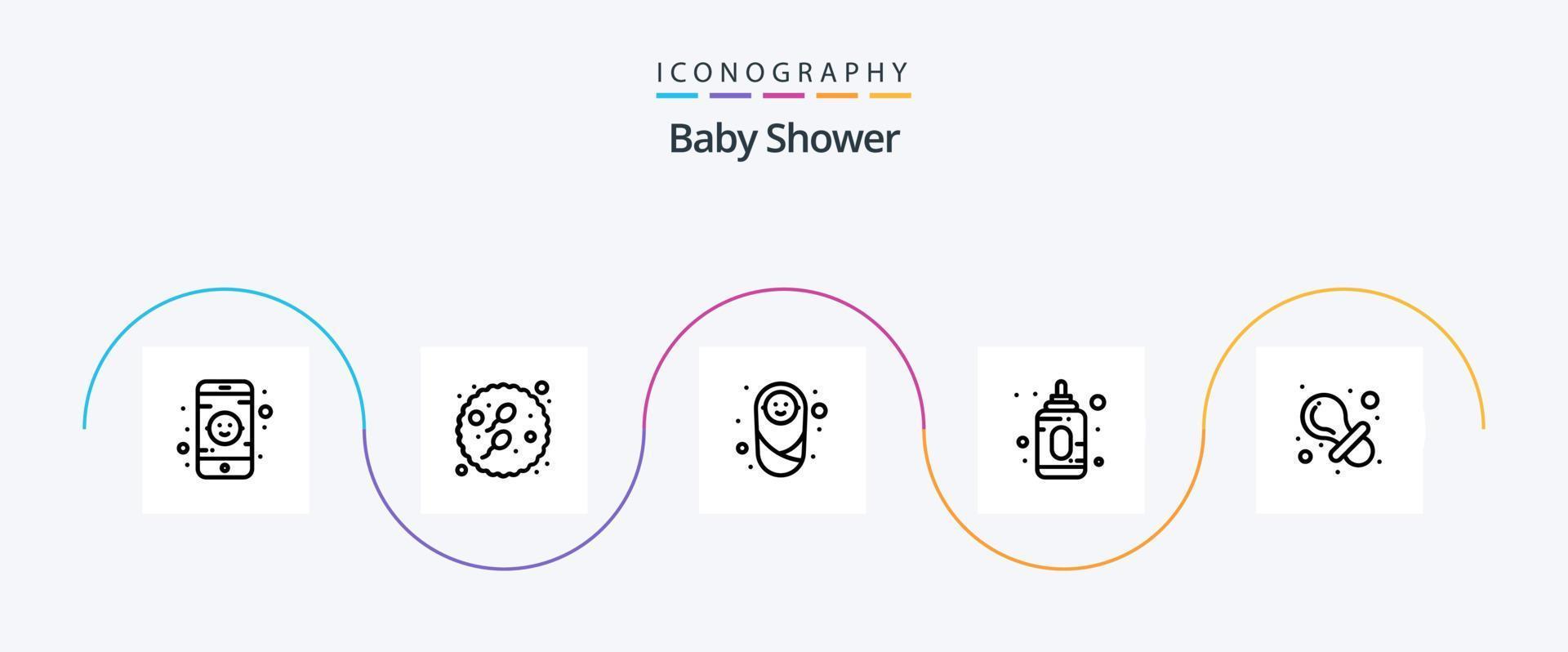 Babydusche Linie 5 Icon Pack inklusive Nippel. Baby. Kind. Spielzeug. Kind vektor