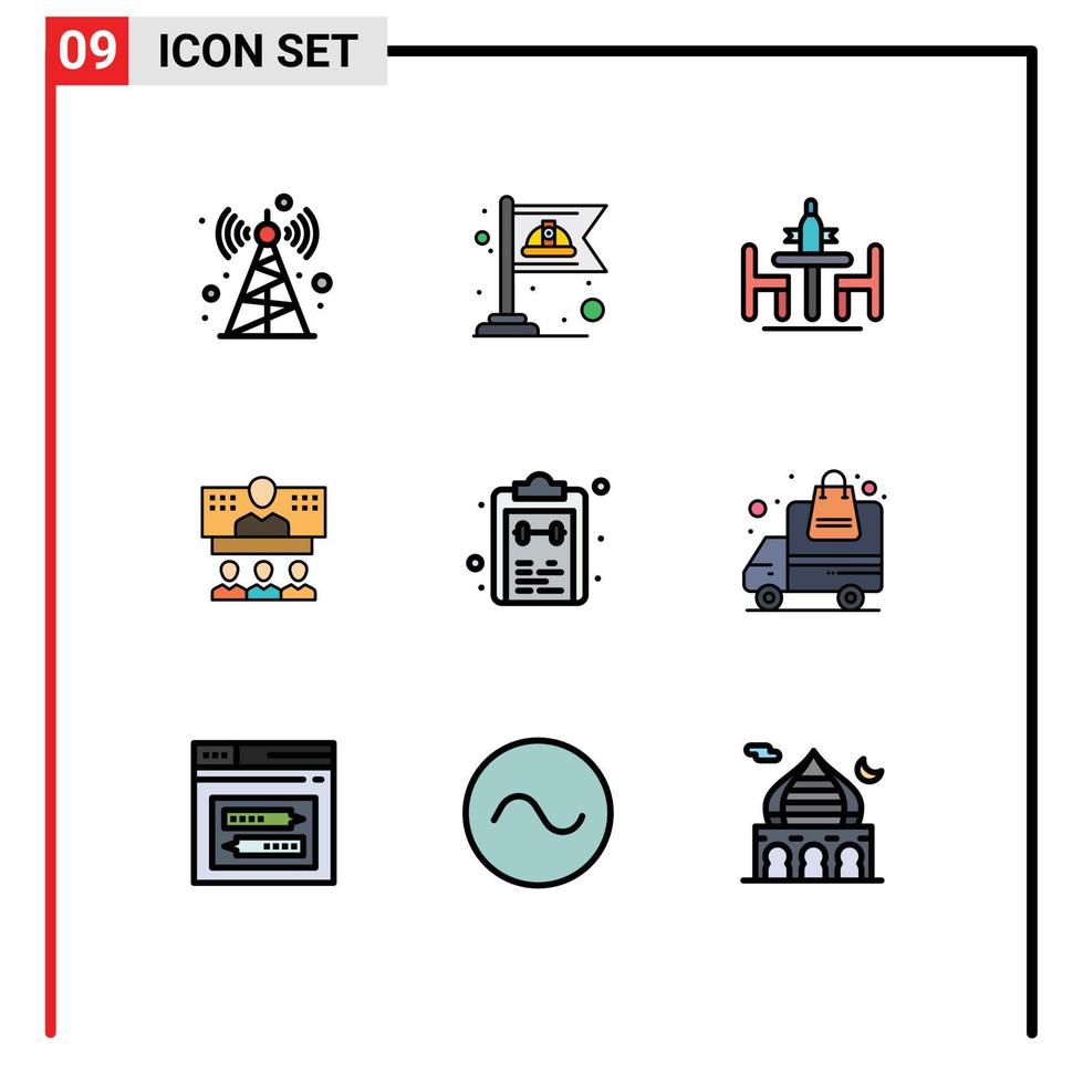 9 fylld linje platt Färg begrepp för webbplatser mobil och appar uppkopplad förbindelse konferens ring upp konferens redigerbar vektor design element