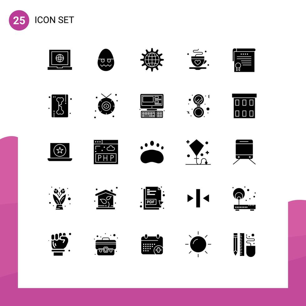 Stock Vector Icon Pack mit 25 Zeilen Zeichen und Symbolen für Liebe Kaffee Business Tasse Arbeit editierbare Vektordesign-Elemente