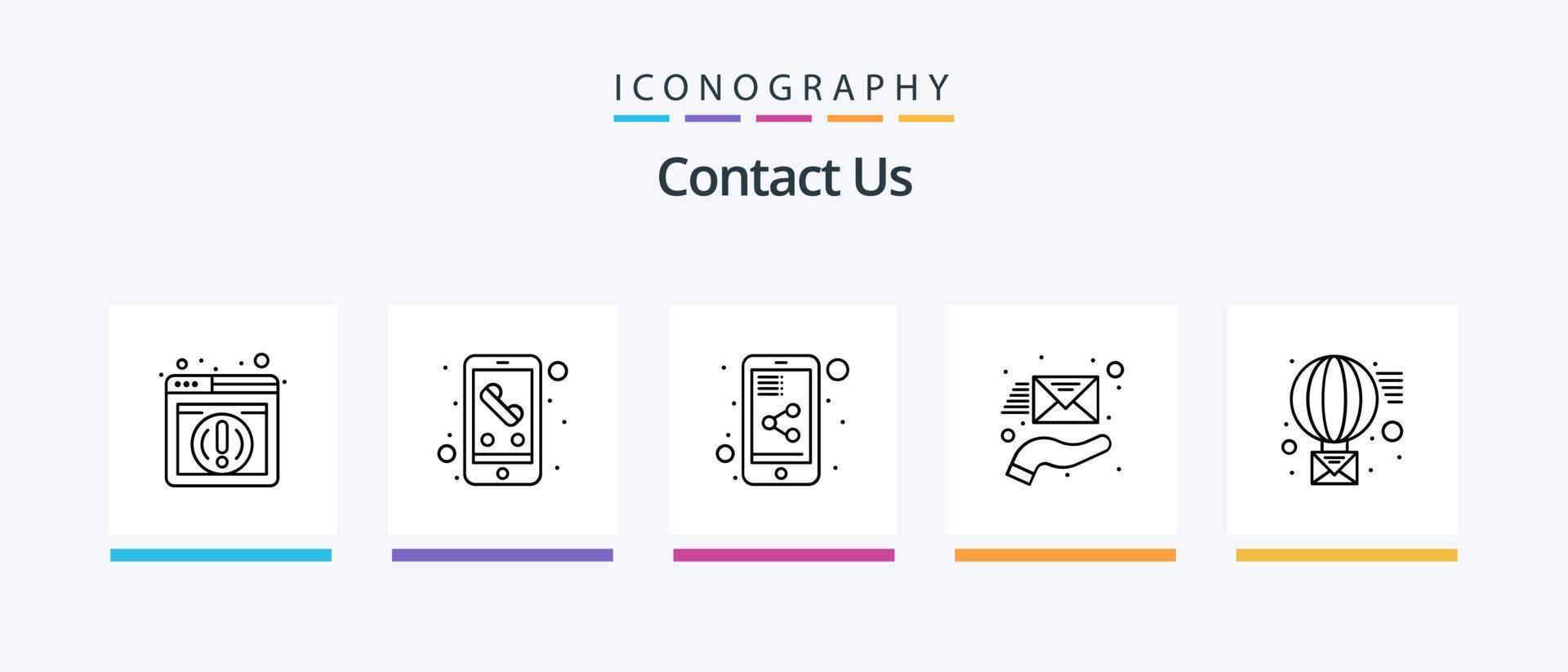 Kontaktieren Sie uns Line 5 Icon Pack inklusive Buch. Laden. Telefon. Laden. Smartphone. kreatives Symboldesign vektor