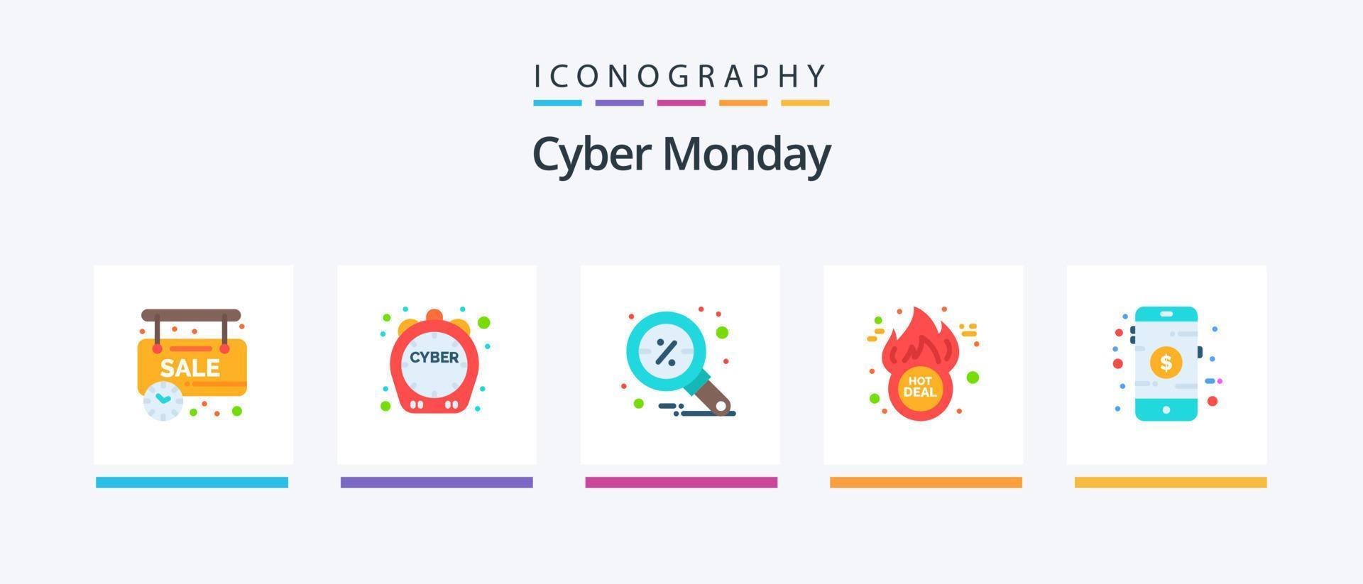 Cyber Monday Flat 5 Icon Pack inklusive online. gutes Geschäft. Rabatt. Rabatt. Cyber. kreatives Symboldesign vektor
