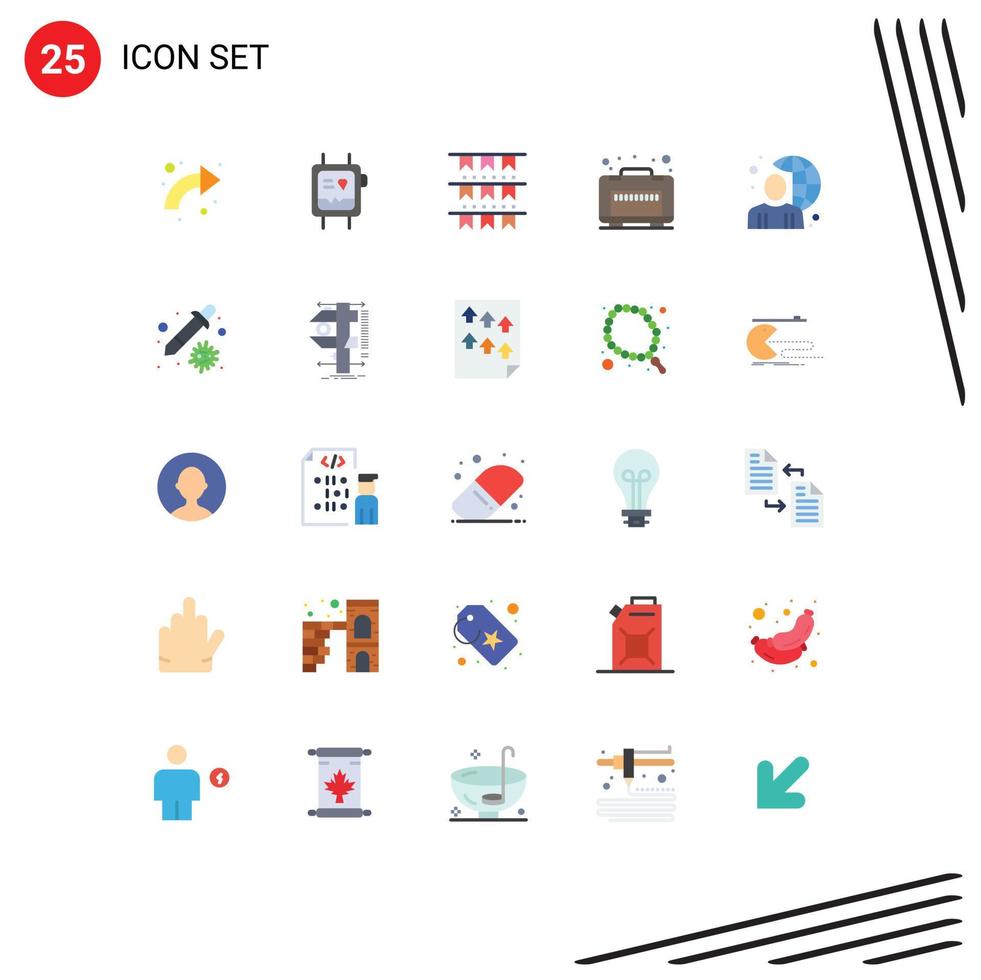 grupp av 25 platt färger tecken och symboler för uppkopplad resa Kolla på bagage fest redigerbar vektor design element