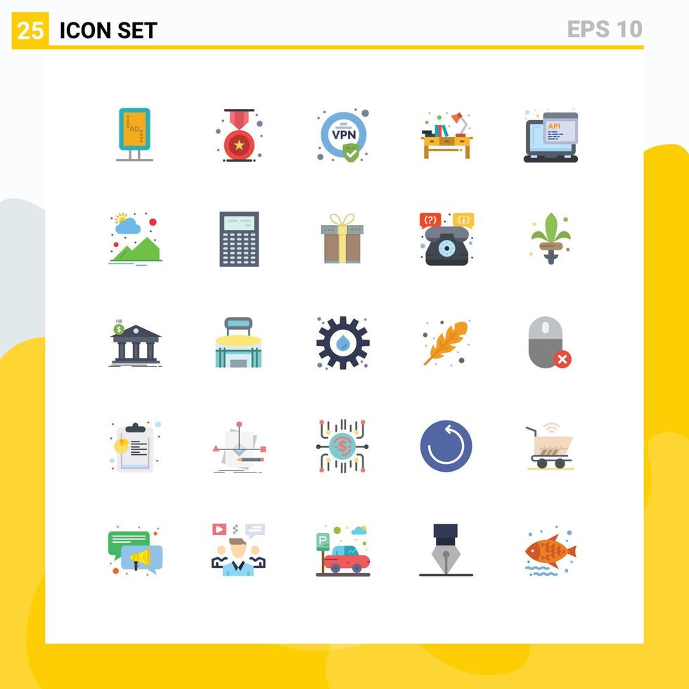 Flaches Farbpaket mit 25 universellen Symbolen für Javascript-Arbeitsplatzverschlüsselung Bürolicht editierbare Vektordesign-Elemente vektor