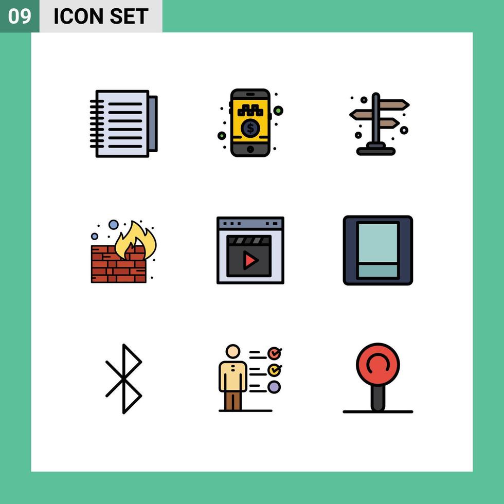 uppsättning av 9 modern ui ikoner symboler tecken för filma browser stad vägg brandvägg redigerbar vektor design element
