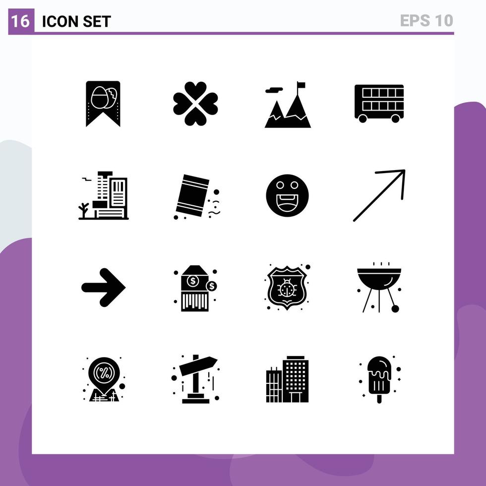 16 universell fast glyf tecken symboler av kontor London skicklig dubbel- buss redigerbar vektor design element