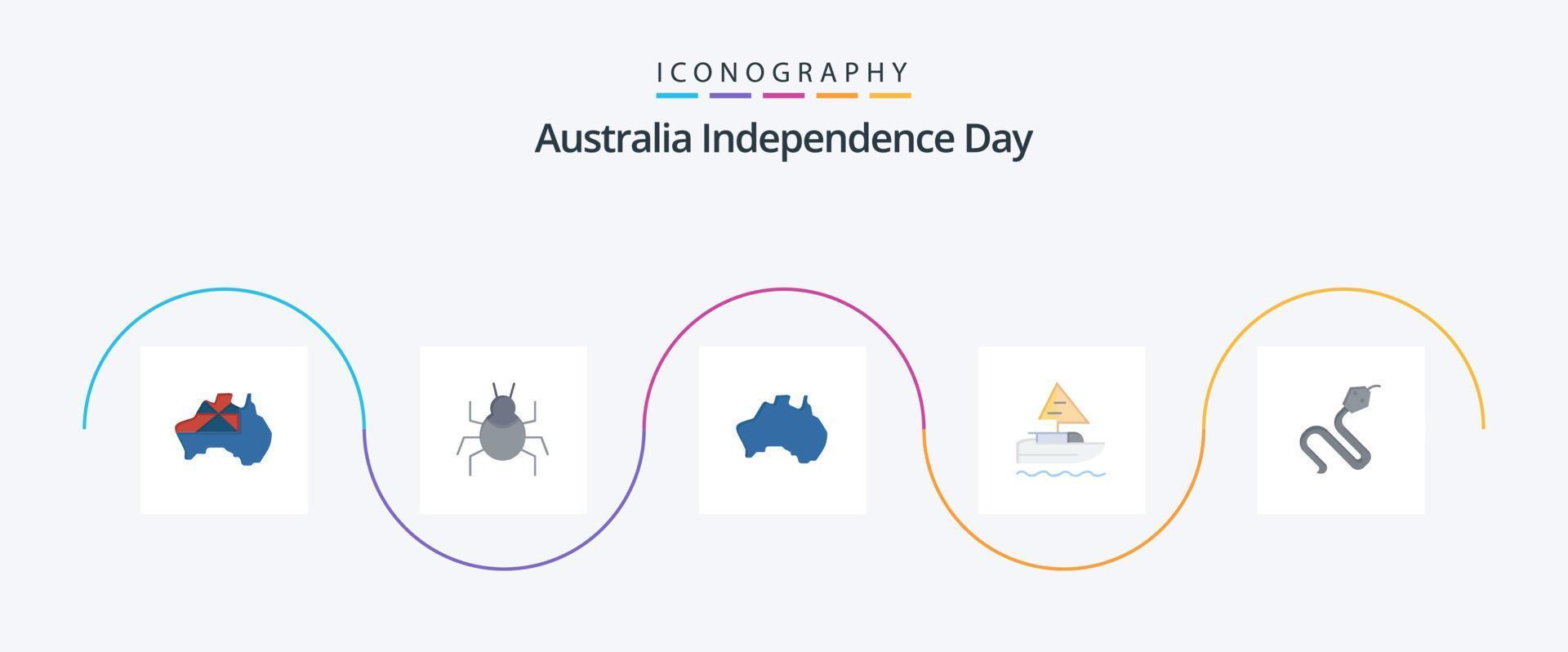 Australien Independence Day Flat 5 Icon Pack inklusive Tier. indisch. australisch. Schiff. reisen vektor