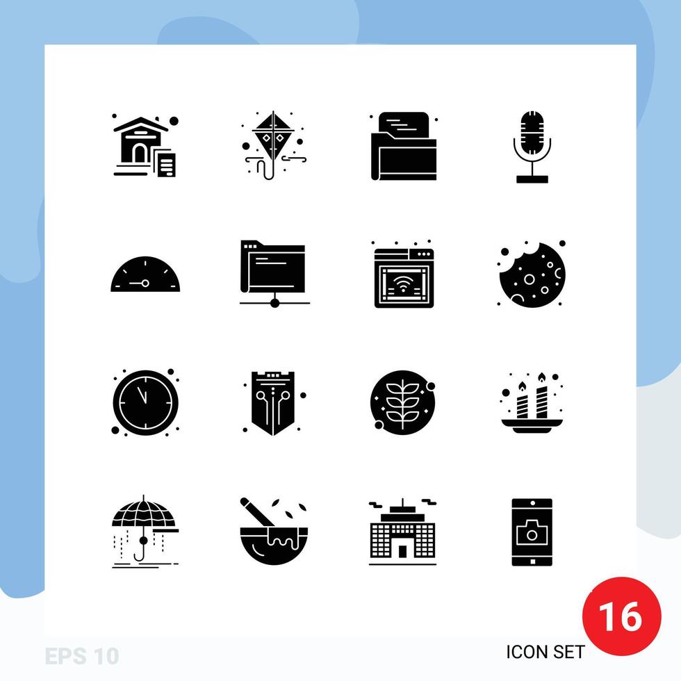 16 solides Glyphenpaket der Benutzeroberfläche mit modernen Zeichen und Symbolen von Messmikrofon-Seo-Mic-Audio-editierbaren Vektordesignelementen vektor