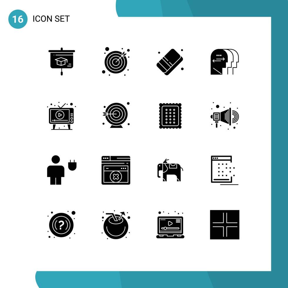 moderner Satz von 16 soliden Glyphen und Symbolen wie bearbeitbare Vektordesign-Elemente für Medien- und Kunstkopfcharaktere vektor