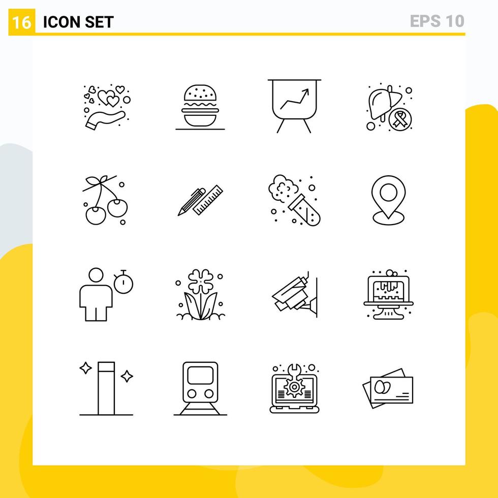 piktogram uppsättning av 16 enkel konturer av mat bär styrelse sjuk sjukdom redigerbar vektor design element