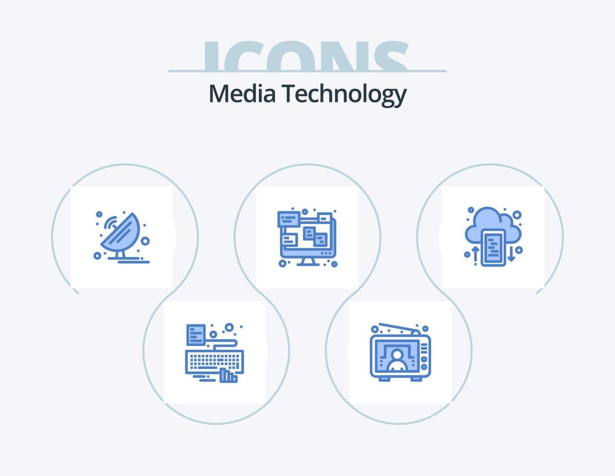 media teknologi blå ikon packa 5 ikon design. moln. bärbar dator. antenn. kommunikation. vetenskap vektor