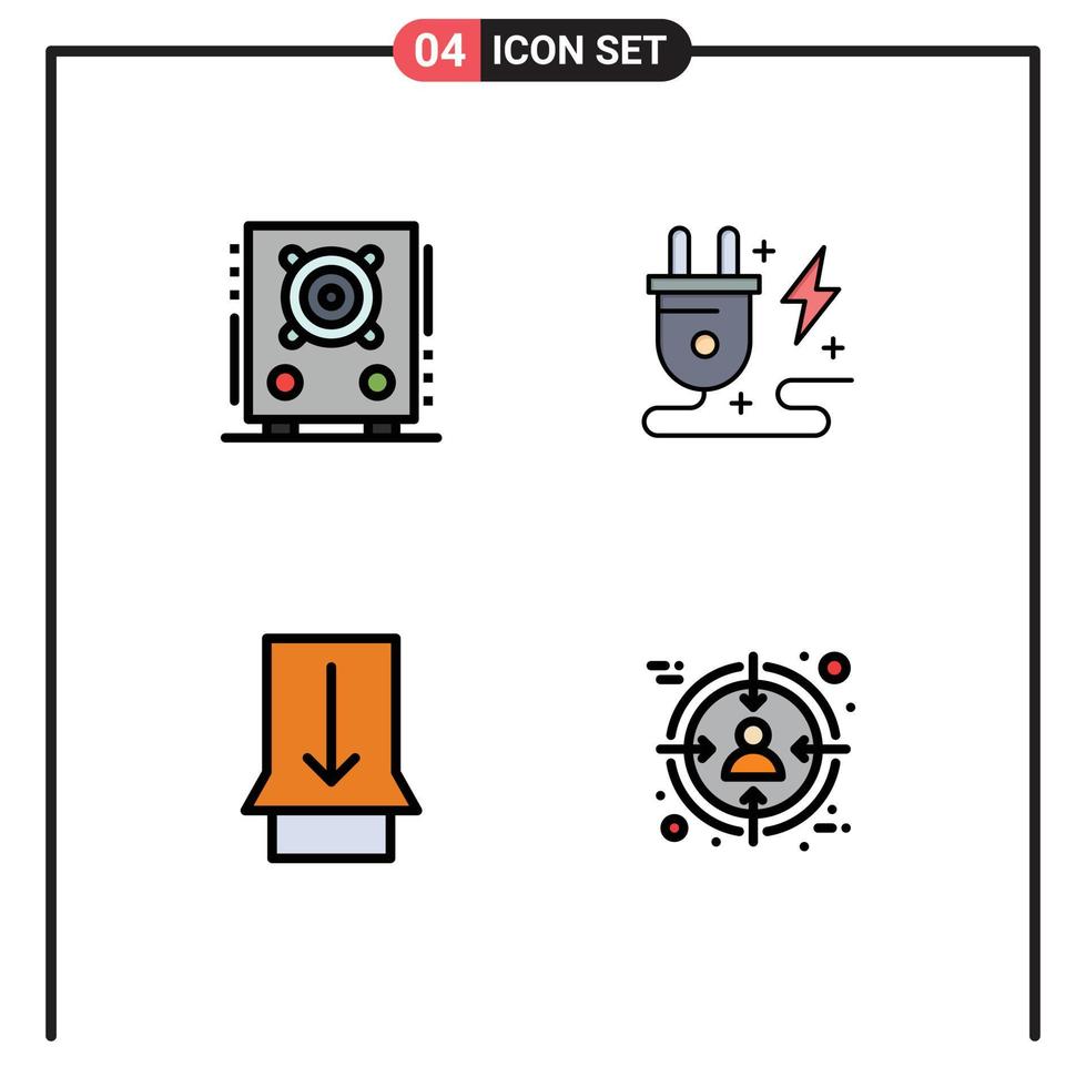 Gruppe von 4 gefüllten flachen Farben Zeichen und Symbolen für bearbeitbare Vektordesign-Elemente für Audio-Dia-Lautsprecher-Power-Publikum vektor