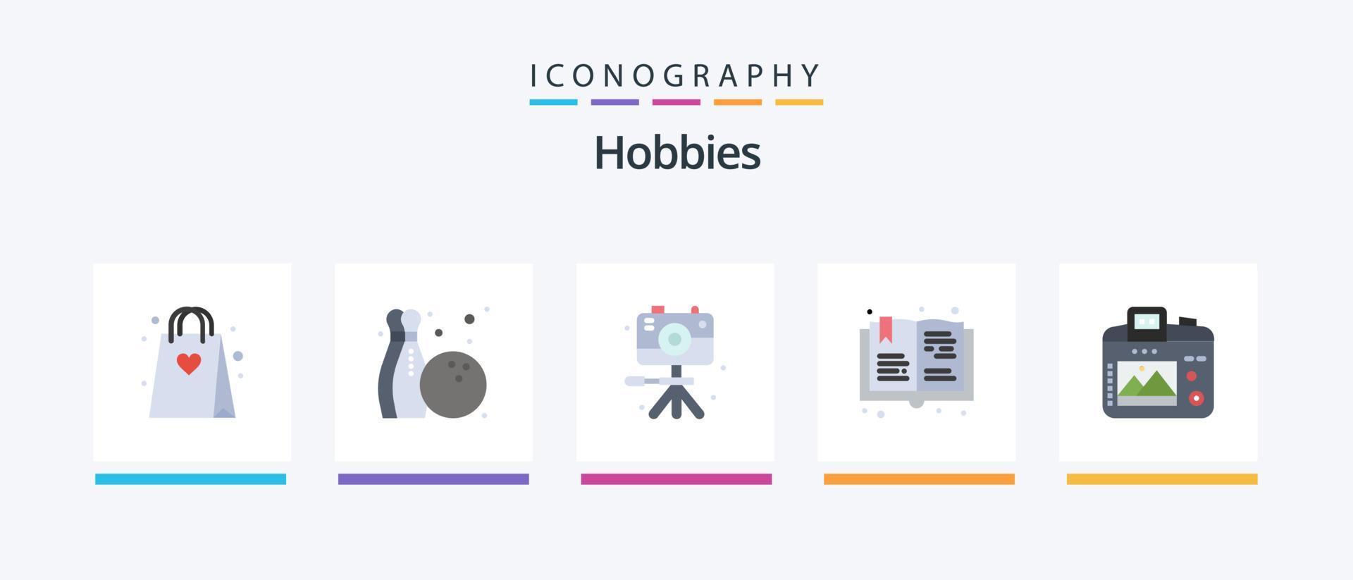 Hobbys Flat 5 Icon Pack inklusive Hobbys. Kamera. Bild. Hobby. lesen. kreatives Symboldesign vektor