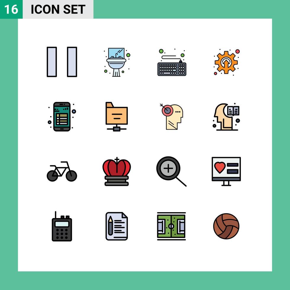 redigerbar vektor linje packa av 16 enkel platt Färg fylld rader av läsning gränssnitt tangentbord bok mekanism redigerbar kreativ vektor design element