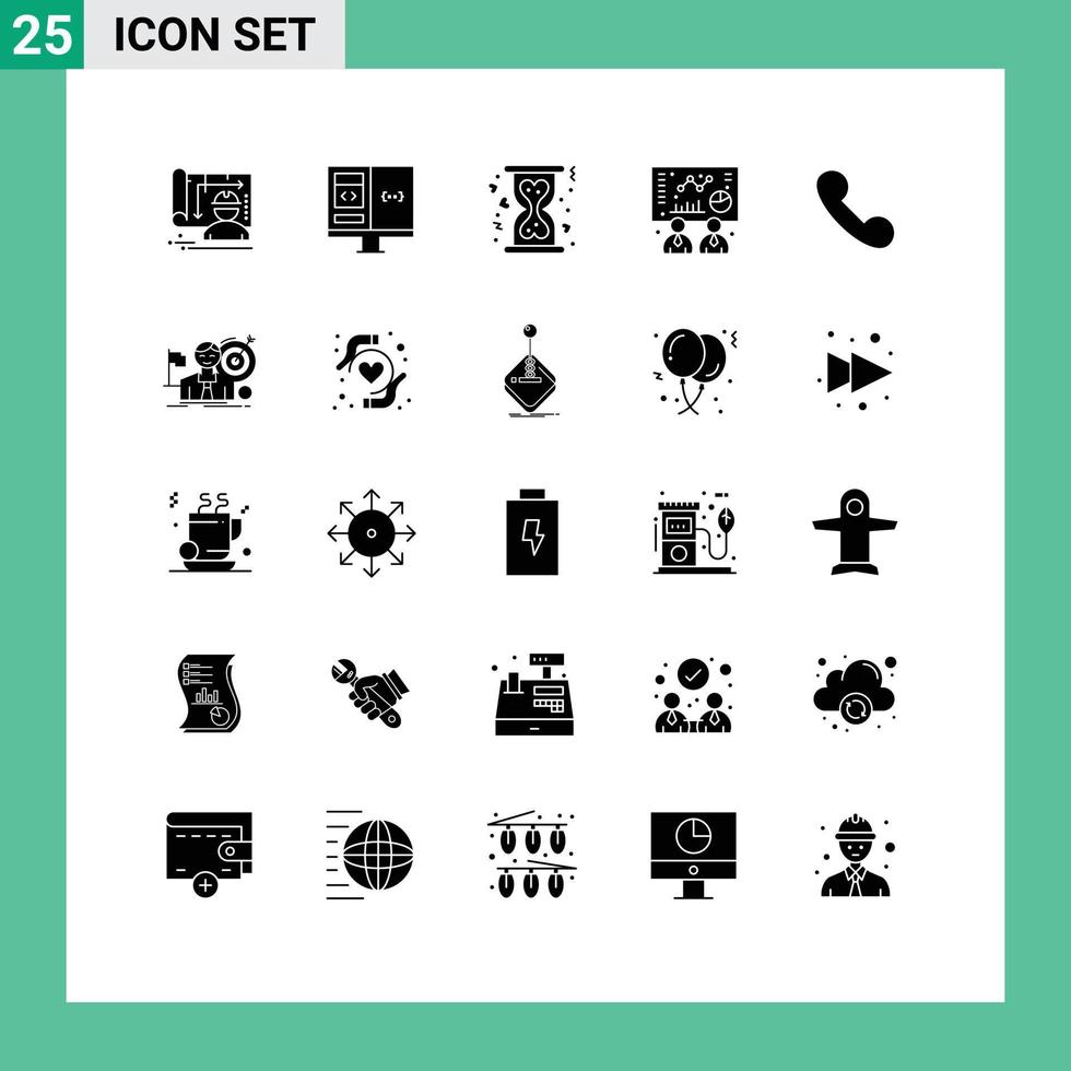 editierbares Vektorlinienpaket mit 25 einfachen soliden Glyphen eingehender Diagrammentwicklungsdiagramme Sanduhr editierbare Vektordesignelemente vektor