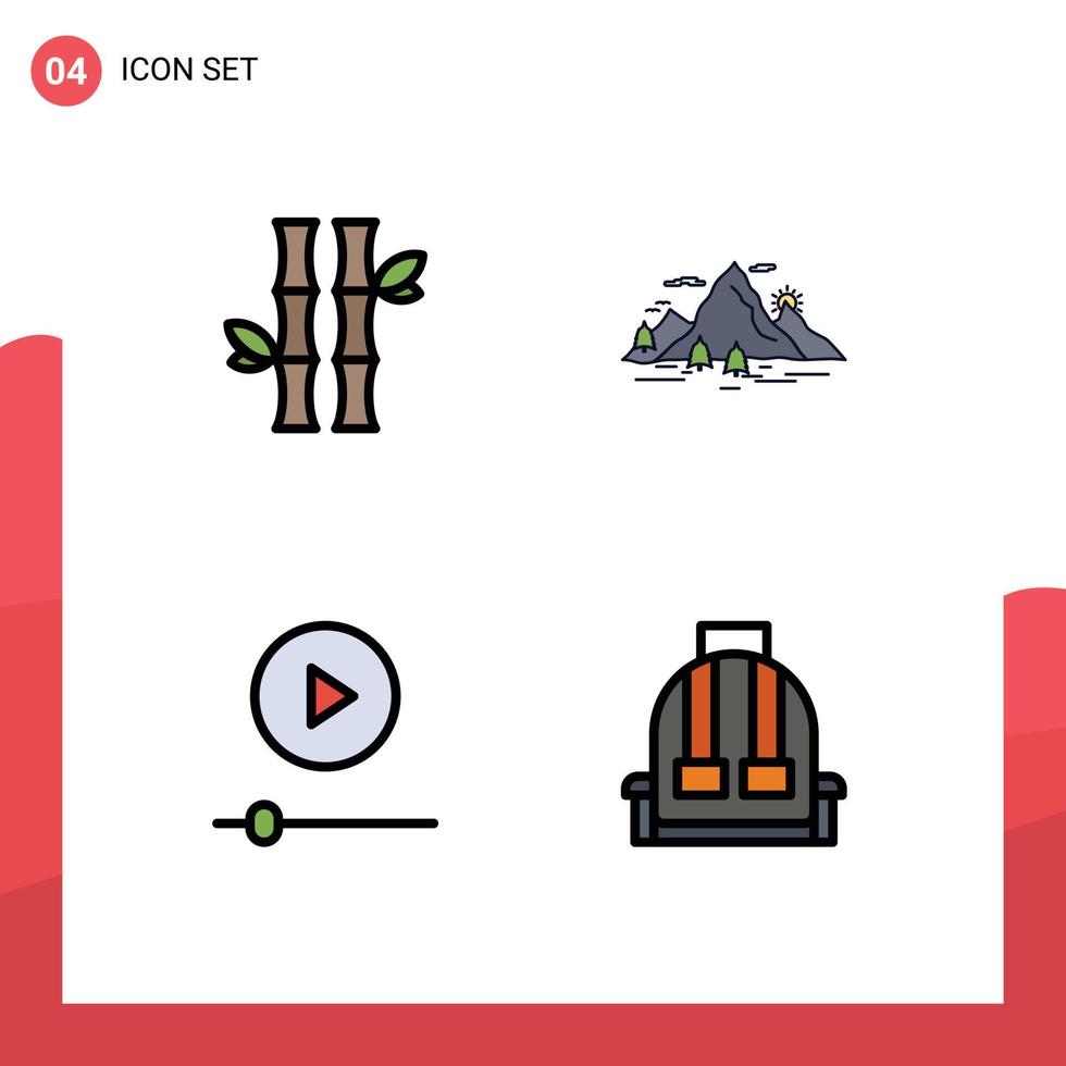 Set mit 4 kommerziellen Filledline-Flachfarben-Packs für Bambusszene hinterlässt bearbeitbare Vektordesign-Elemente von Hill-Gadgets vektor