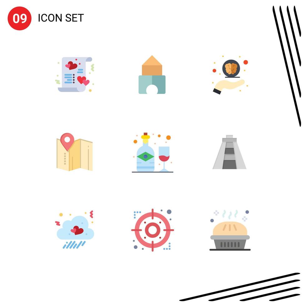 satz von 9 modernen ui-symbolen symbole zeichen für flaschenhotel handstift standort editierbare vektordesignelemente vektor