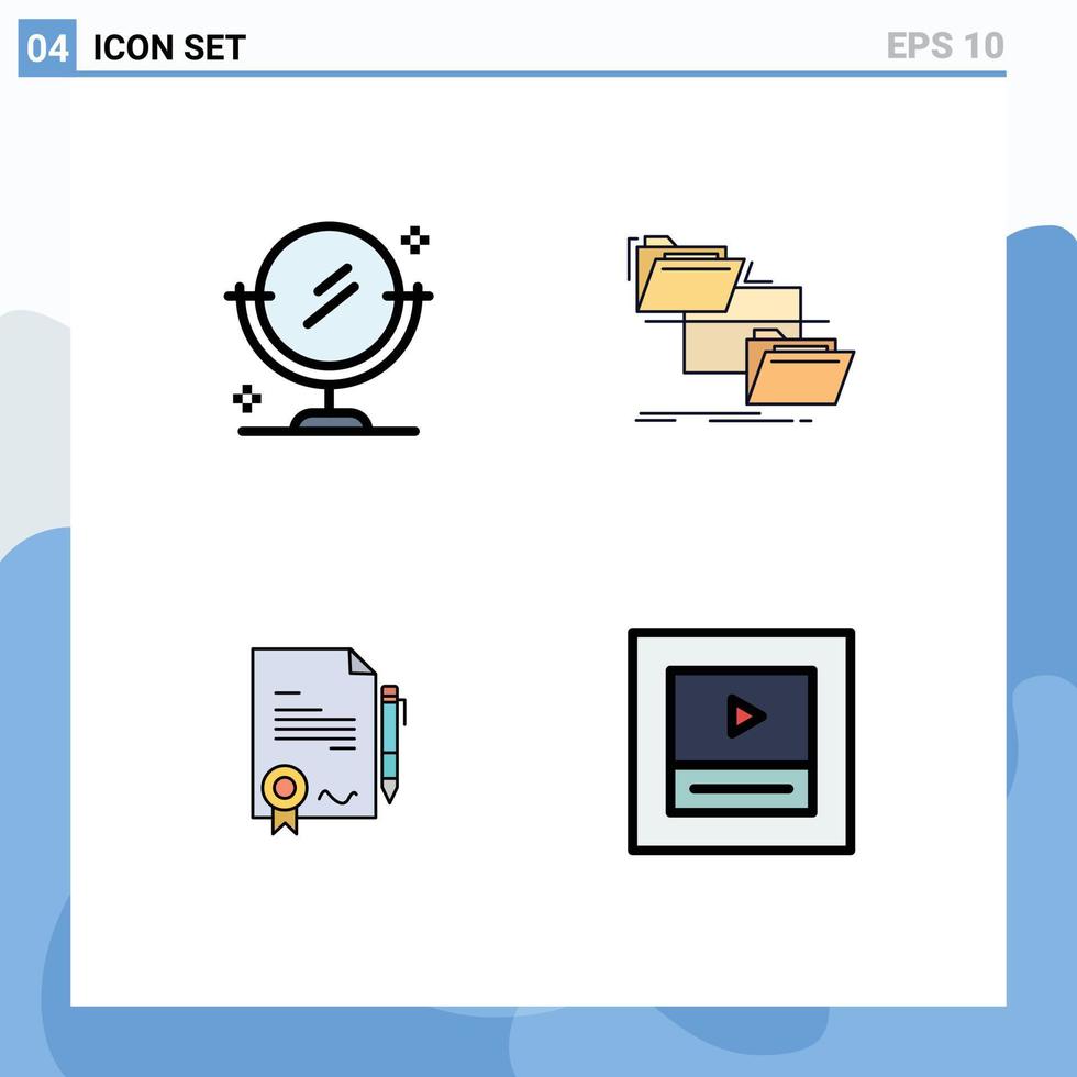 fylld linje platt Färg packa av 4 universell symboler av spegel certifikat mapp flytta handla redigerbar vektor design element