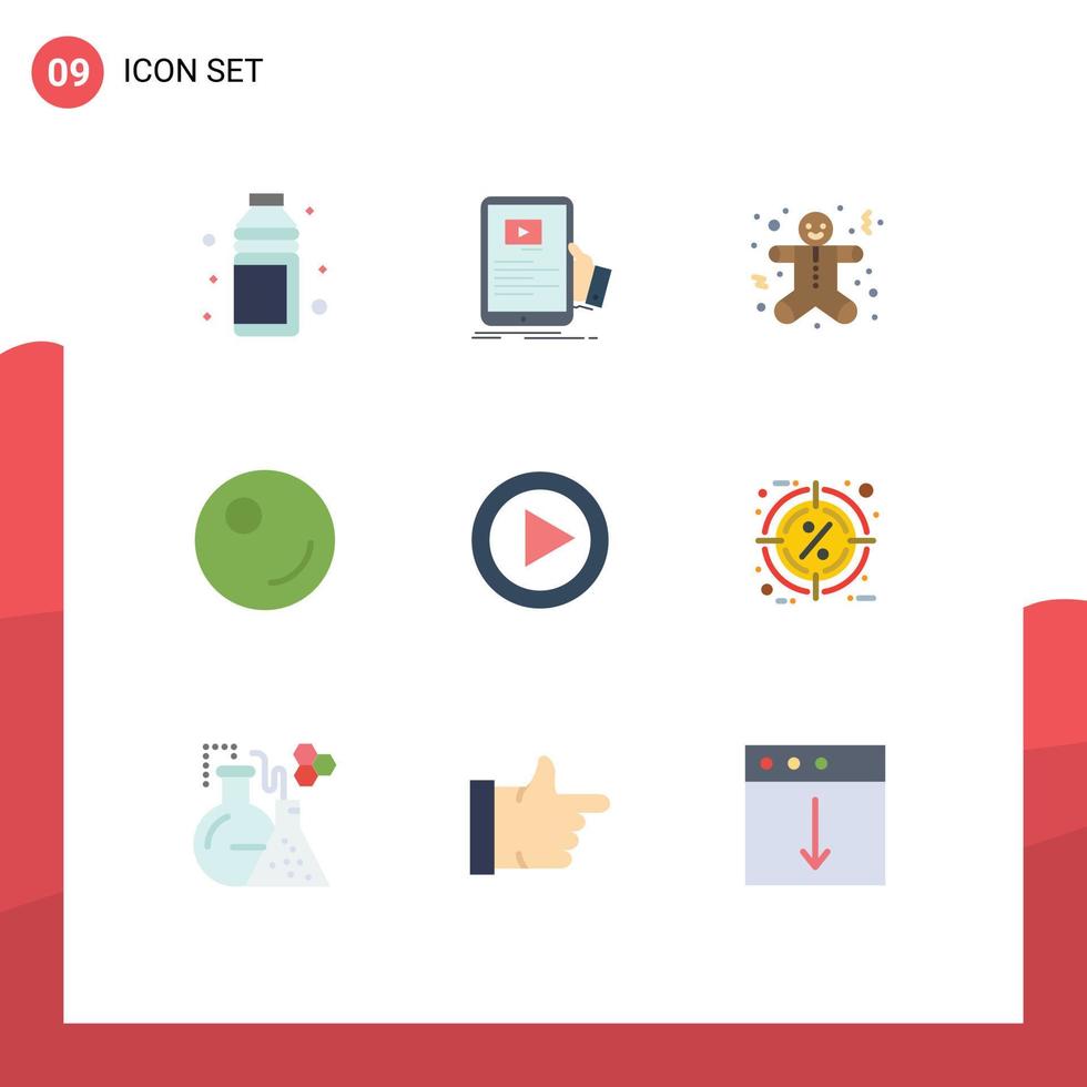 Gruppe von 9 modernen flachen Farben für Video-Erbsen-Webinar-Urlaubsplätzchen editierbare Vektordesign-Elemente vektor
